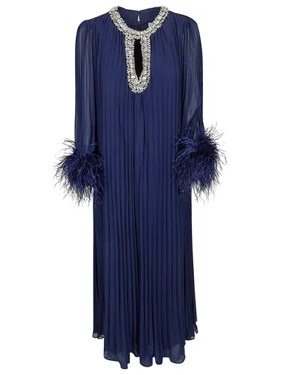 Self-portrait Relaxed-fit Midi Chiffon Dress With Rhinestone Neckline In Blue