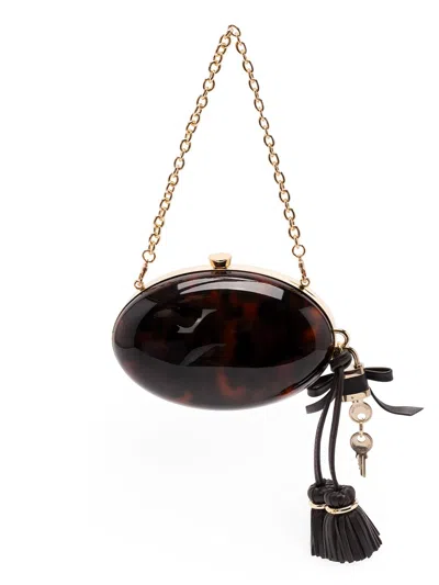 Self-portrait Resin Oval Clutch In Brown