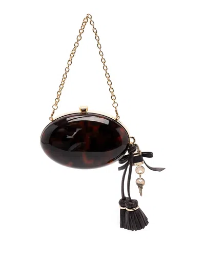 Self-portrait Resin Oval Clutch In Brown