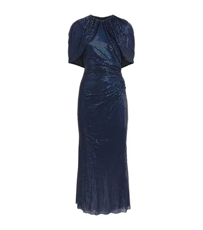 Self-portrait Midi Dress With Cape Sleeves And Crystals In Blue