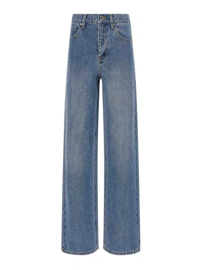 Self-portrait Straight-leg Jeans With All-over Rhinestones In Blue