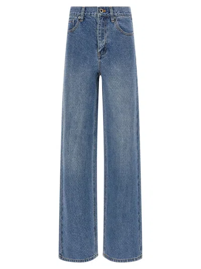 Self-portrait Straight-leg Jeans With All-over Rhinestones In Blue