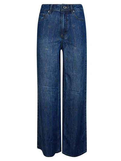 Self-portrait Rhinestone Detail Striped Women's Jeans In Blue