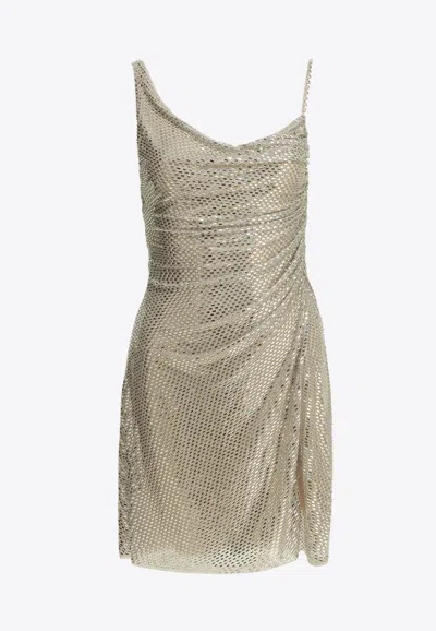 Self-portrait Rhinestone Embellished Asymmetric Mini Dress In Silver