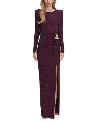 Self-portrait Rhinestone Embellished Cut Out Maxi Dress In Purple