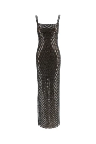 Self-portrait Rhinestone Embellished Square Neck Maxi Dress In Black