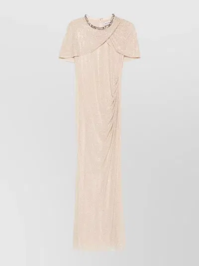 Self-portrait Rhinestone Maxi Dress Cape Sleeves In Pink