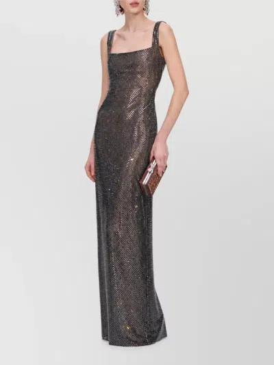 Self-portrait Rhinestone Maxi Gown In Brown