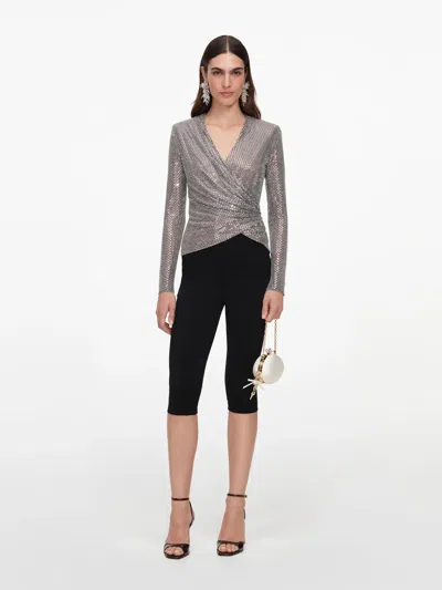Self-portrait All-over Rhinestone Mini Top With Concealed Back Zip In Gray