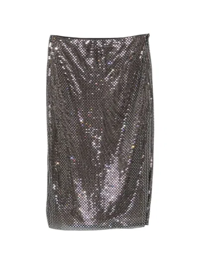 Self-portrait Womens Self Portrait Rhinestone Embellished Stretch-woven Midi Skirt In Brown