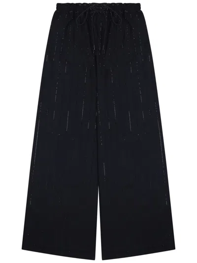 Self-portrait Rhinestone Pinstripe Trousers In Black