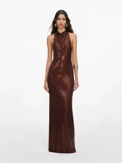 Self-portrait Rhinestone Racer Back Maxi Dress In Brown