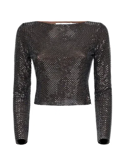 Self-portrait Rhinestone Tulle Top In Black