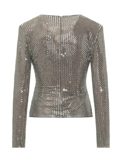 Self-portrait Rhinestone Wrap Top In Grey