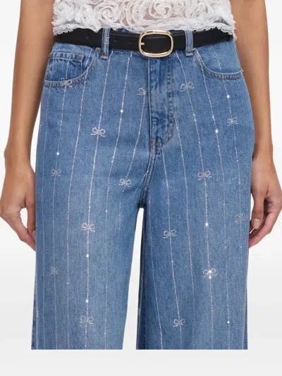 Self-portrait Rhinestone-embellished Bow-print Jeans In Blue