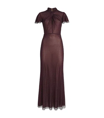 Self-portrait Rhinestone-embellished Fishnet Midi Dress In Burgundy