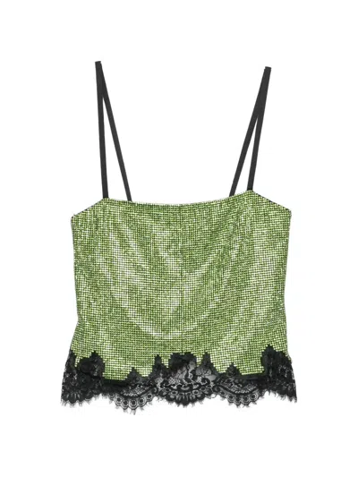 Self-portrait Self Portrait Crystal-embellished Metallic Knit Top In Green