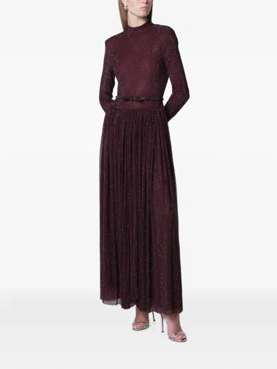 Self-portrait Self Portrait Burgundy Long Dress With Rhinestones In Multi