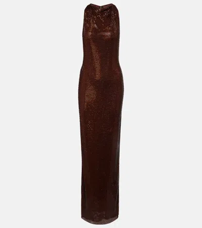 Self-portrait Rhinestone-embellished Racer-back Maxi Dress In Brown