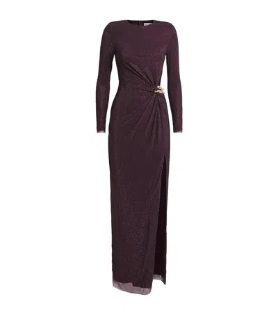 Self-portrait Womens Rhinestone Embellished Mesh Maxi Dress Burgundy In Purple