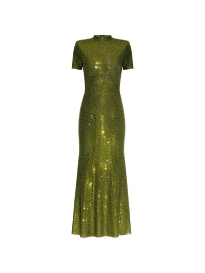 Self-portrait Rhinestone-embellished Midi Dress In Green