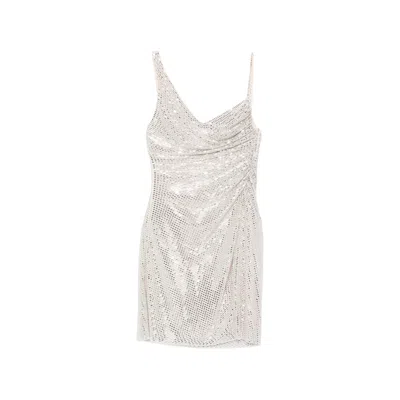 Self-portrait Rhinestone-embellished Ruched Mini Dress In Neutral