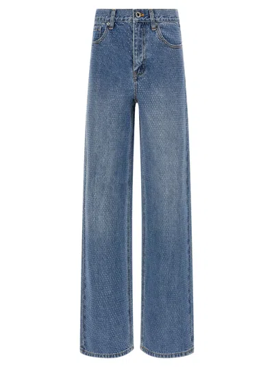 Self-portrait Rhinestone-embellished Straight-leg Jeans In Blue