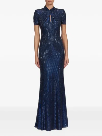 Self-portrait Rhinestone-embellished Twist-detail Maxi Dress In Blue