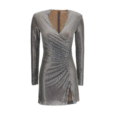 Self-portrait Rhinestone-embellished Wrap Cocktail Dress In Gray