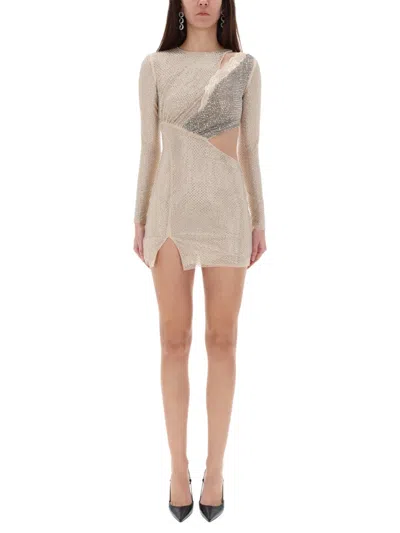 Self-portrait Rhinestones Mini Dress In Neutral