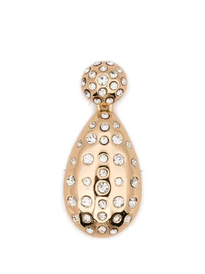 Self-portrait Rhinestones-embellished Drop Earrings In Gold