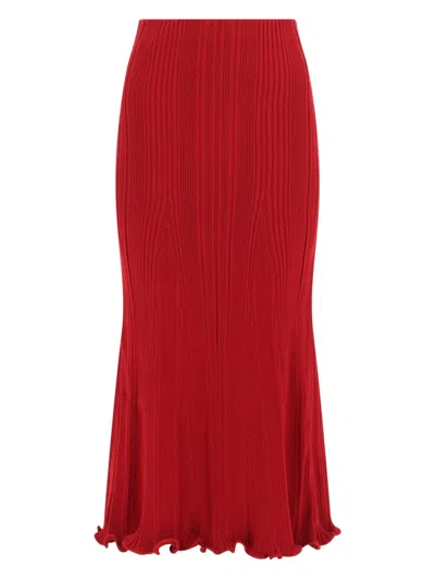 Self-portrait Ribbed Knit Maxi Skirt In Red