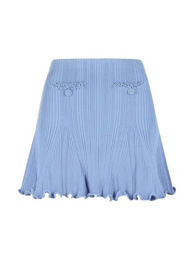 Self-portrait Ribbed Knit Mini Skirt With Decorative Buttons In Blue