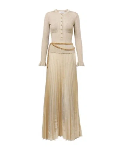 Self-portrait Ribbed-knit Lamé Plissé Maxi Dress In White