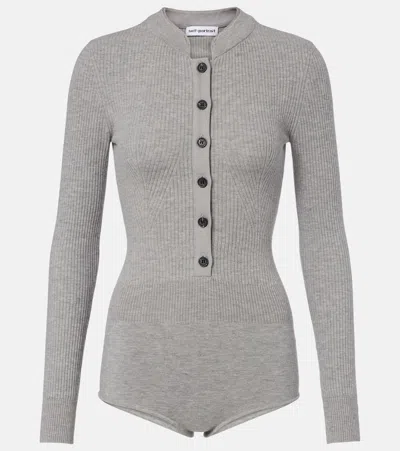 Self-portrait Ribbed-knit Romper In Grey