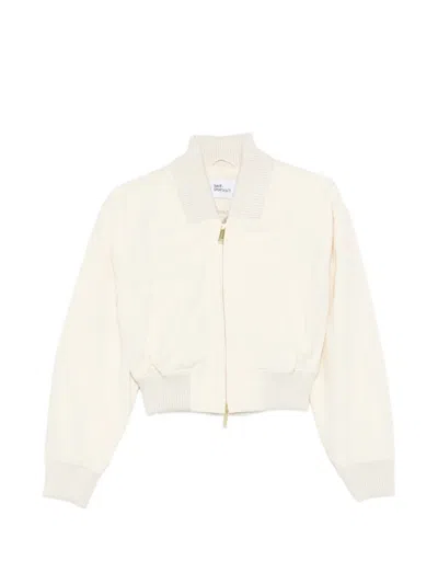 Self-portrait Ribbed-trim Zip Bomber Jacket In White