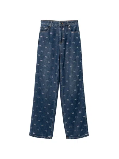 Self-portrait Ribbon-embellished Jeans In Blue
