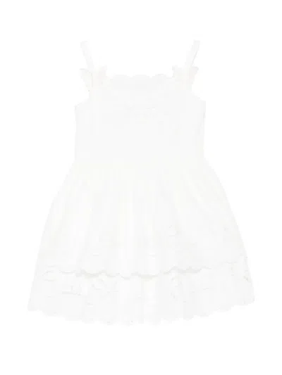 Self-portrait Kids' Ribbon-embroidered Sleeveless Dress In White