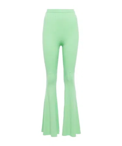 Self-portrait Rib-knitted High-rise Flared Pants In Green