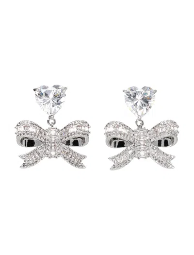 Self-portrait Romantic Mini Bow Crystal Drop Earrings, 3 Cm In Argento