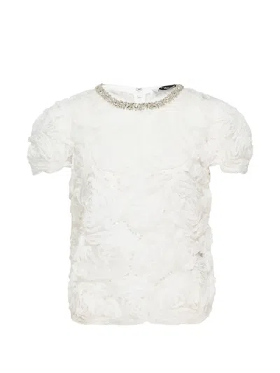 Self-portrait Rosette-embellished Sequined Top In White