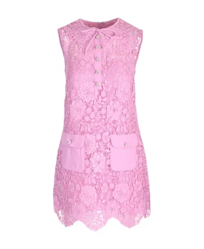 Self-portrait Pink Lace Collared Mini Dress In Multi