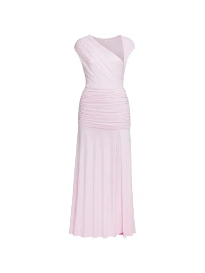 Self-portrait Draped Jersey Maxi Dress With Elegant Asymmetrical Neckline In Pink