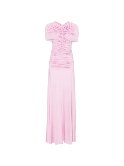 Self-portrait Caped Ruched Jersey Maxi Dress In Pink