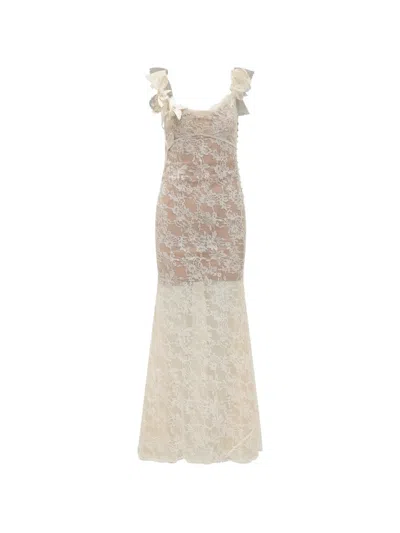 Self-portrait Ruffle Lace Flower Maxi Dress In Neutral