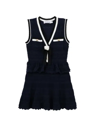 Self-portrait Ruffled Crochet-knit Mini Dress In Black