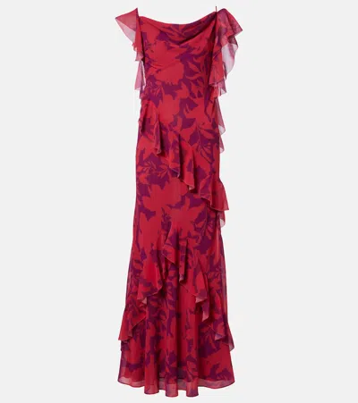 Self-portrait Ruffled Floral Maxi Dress In Red