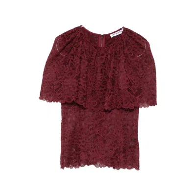Self-portrait Ruffled Lace-overlay Top In Red