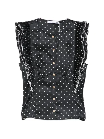 Self-portrait Ruffled Polka-dot Top In Black