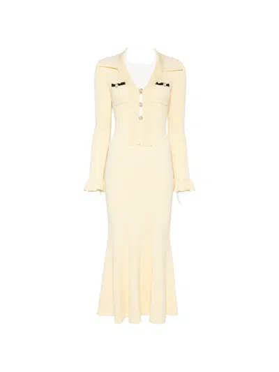 Self-portrait Ruffled Ribbed-knit Midi Dress In Neutral